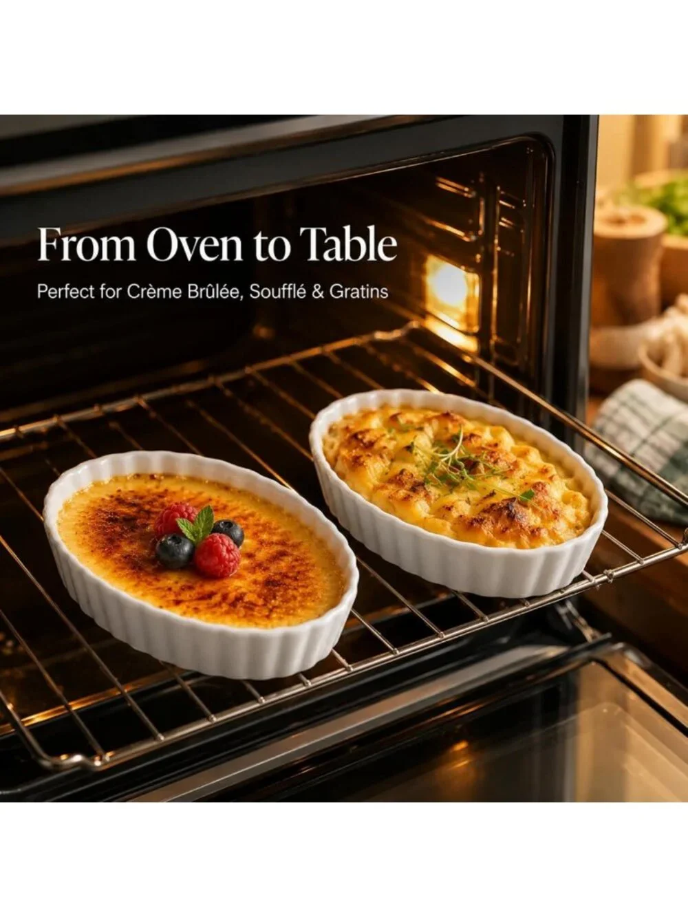 Set of 6 Oven Safe Ceramic Ramekins - 4 Oz White Dishes for Creme Brulee